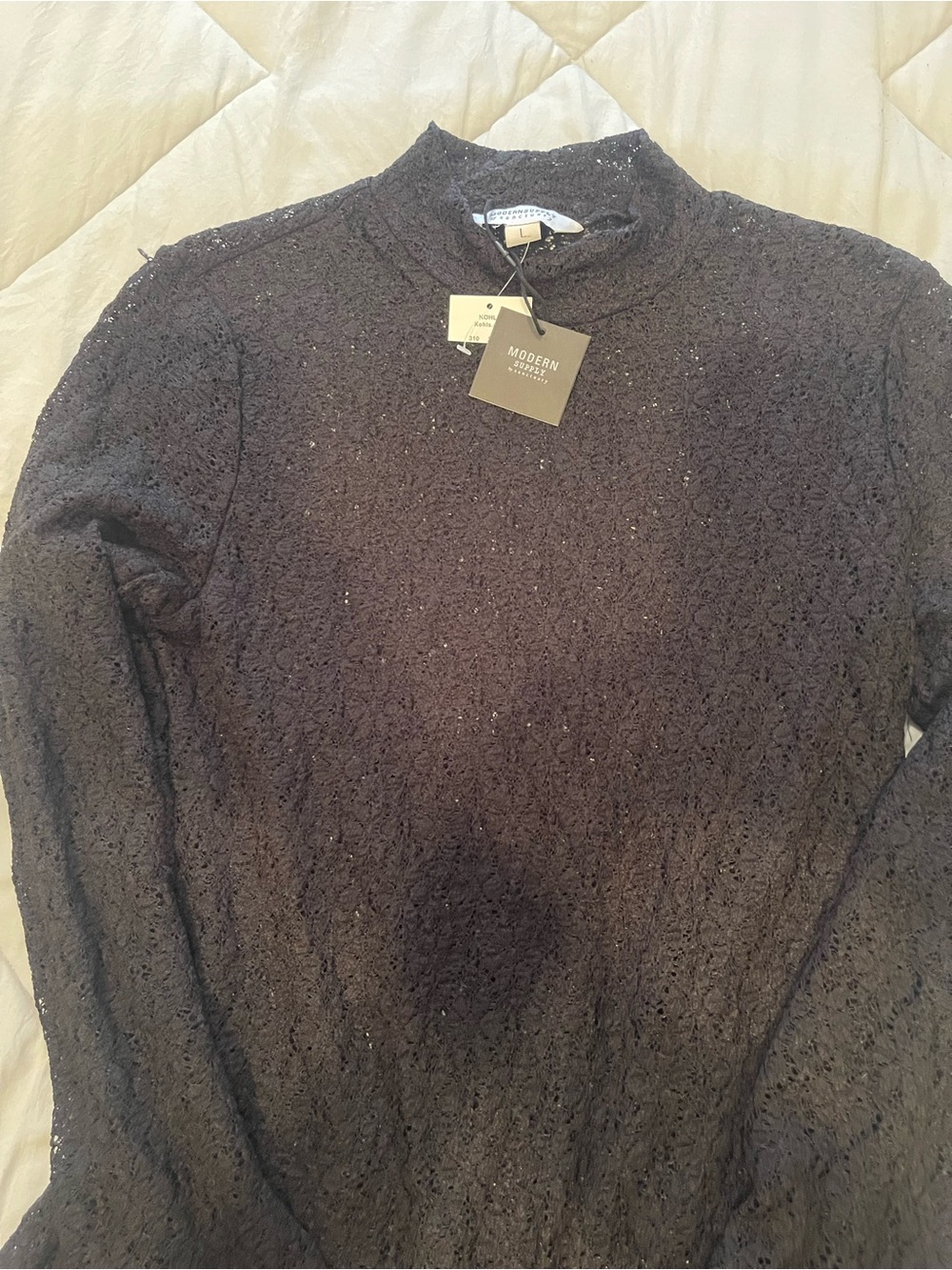 Modern Lux Black Crochet Turtleneck Top